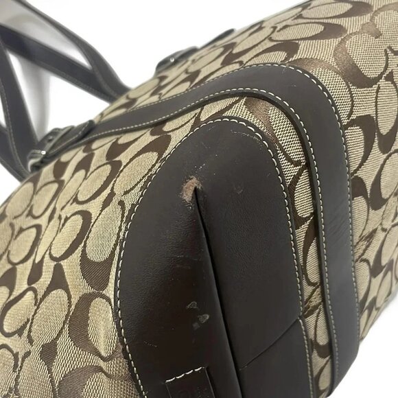 Auth COACH Signature Market Tote 6042 Khaki Dark Brown Jacquard Leather - Picture 7 of 12
